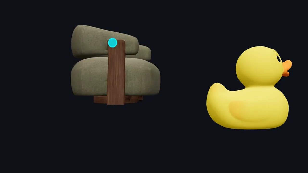 Objeto 3D con gestos: un sillón en 3D que gira siguiendo la mano frente a la pantalla, sin tocarla